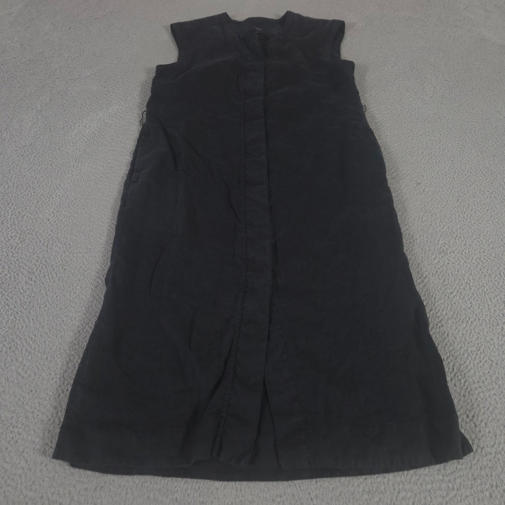 J.Crew Dress Womens Medium Black Linen Shirt Sleeveless Midi Minimalist Pocket